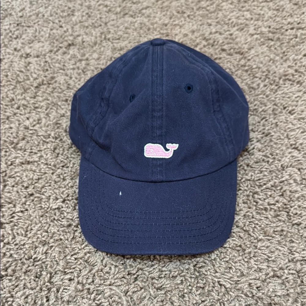 Vineyard Vines Navy Cap with Pink Whale Logo